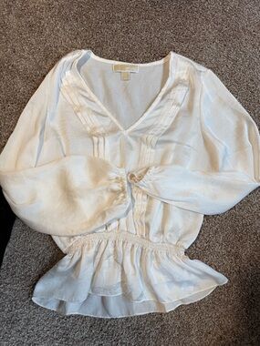 Michael Kors Cream V-Neck Peplum Blouse